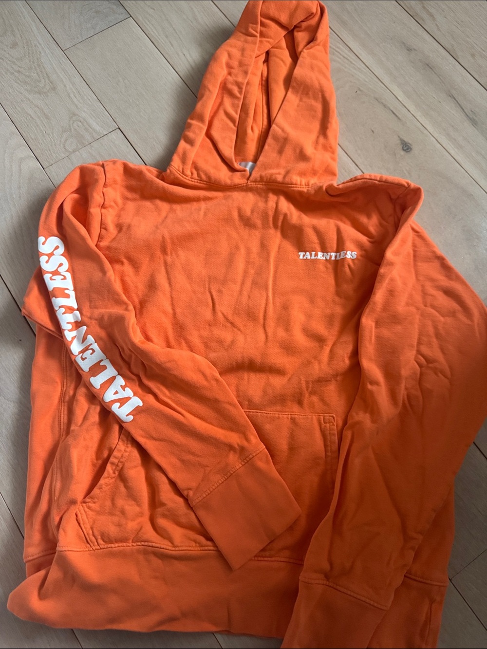 TALENTLESS Orange Pullover Hoodie with White Logo